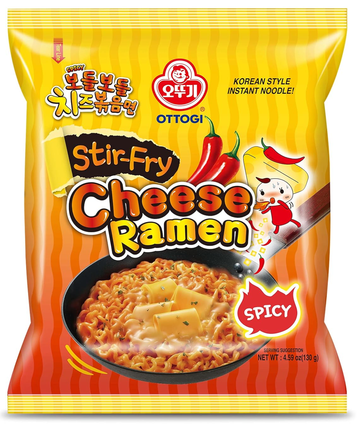 Ottogi Stir-Fry Spicy Cheese Ramen, single packet