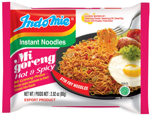 Indomie Mi Goreng Hot & Spicy Noodles, Single Packet