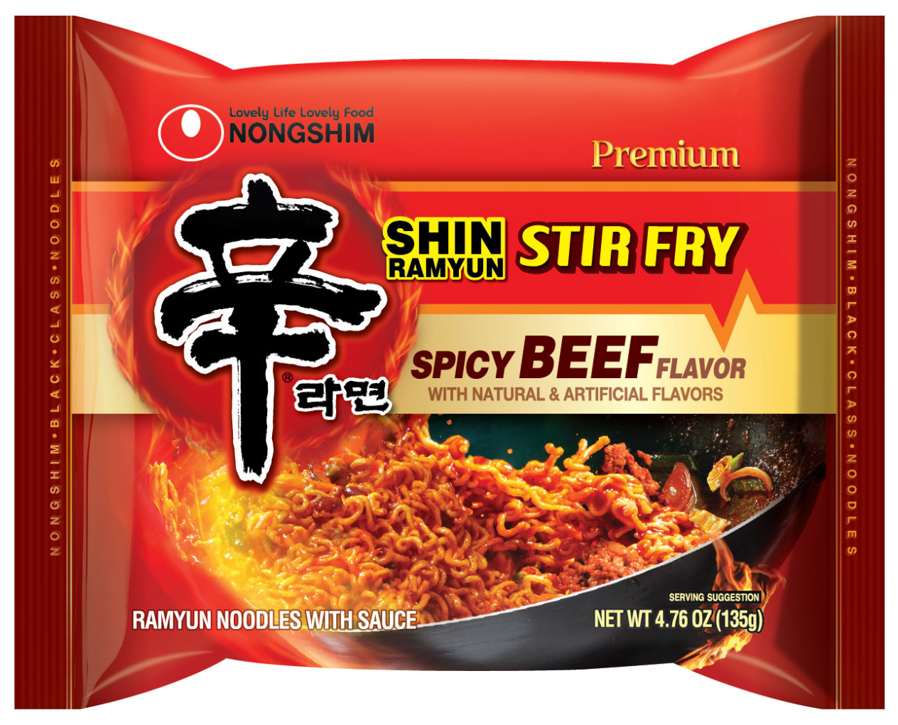 Shin Premium Spicy Beef Flavor Stir Fry, single packet